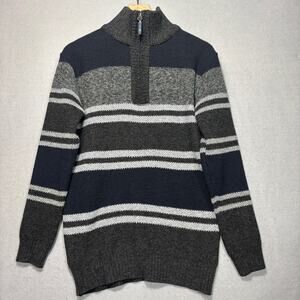 Bin Bin Mens Striped Colorblock 1/4 Zip Sweater XL Gray Navy Retro Regency‎ Warm